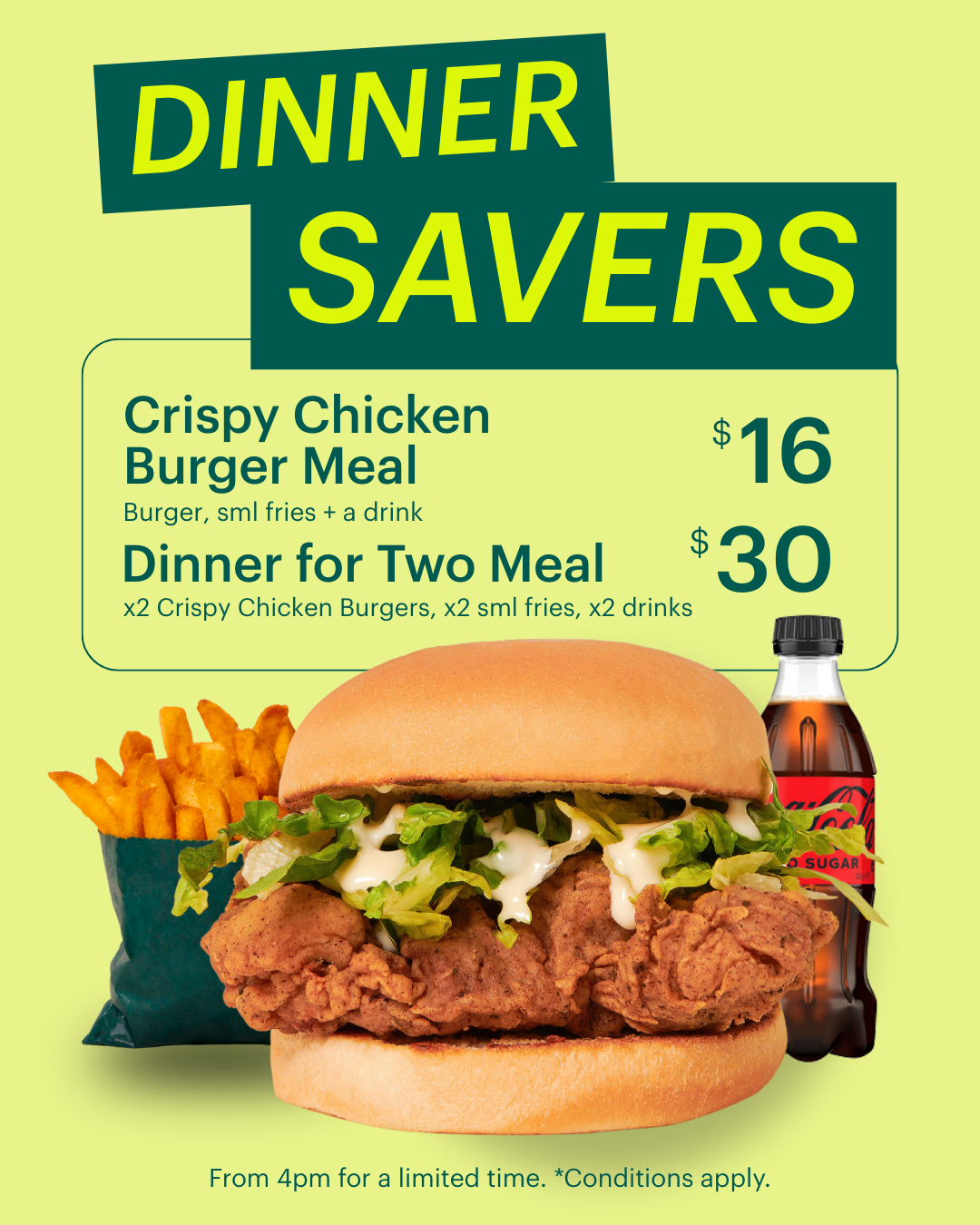 Crispy Chicken Burger Meal Dinner Savers - Burger Deals